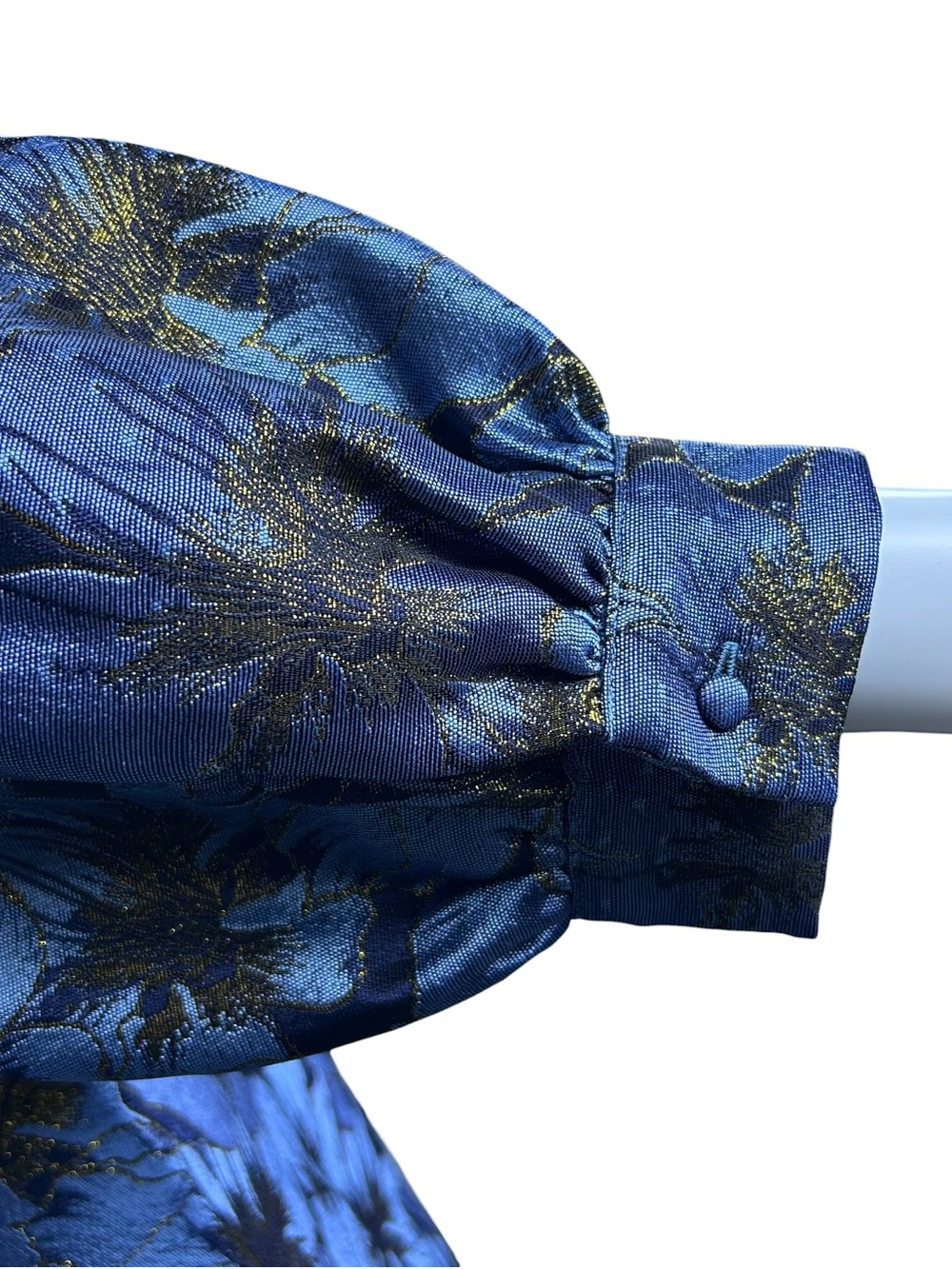 Pomander Place Tuckernuck Samantha Dress M Blue Gold Floral Jacquard Textured - Picture 10 of 16